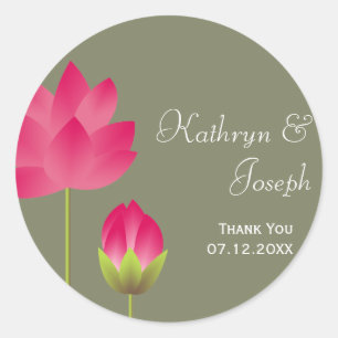 Sticker Rond Fleurs de lotus rose rouge thé mariage vert