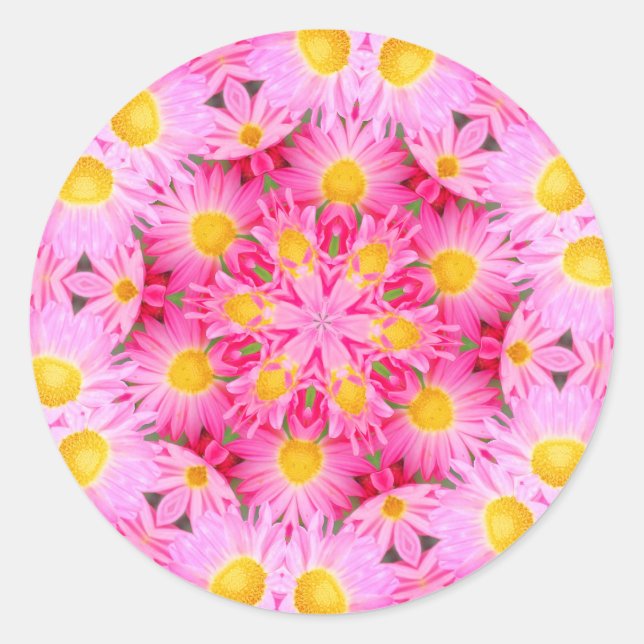 Sticker Rond Fleurs de marguerite rose Abstraites (Devant)