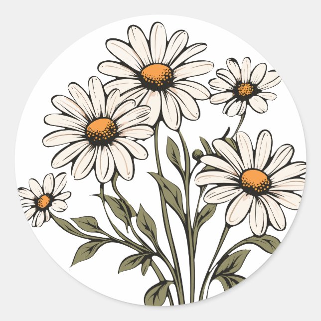 Sticker Rond Fleurs de marguerite sauvages florissantes (Devant)