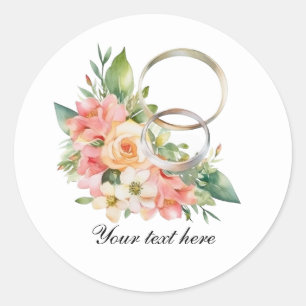 Sticker Rond Fleurs de mariage élégantes et bagues personnalisa