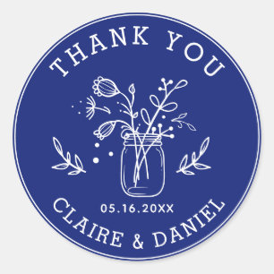 Sticker Rond Fleurs de mariage Merci Cobalt Blue dans un pot Ma