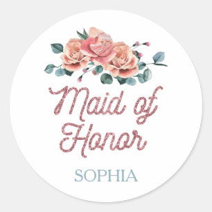 Sticker Rond Fleurs de mariage vintage Maid of Honor Classic Ro