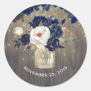 Sticker Rond Fleurs de marine Mason Jar Mariage rustique