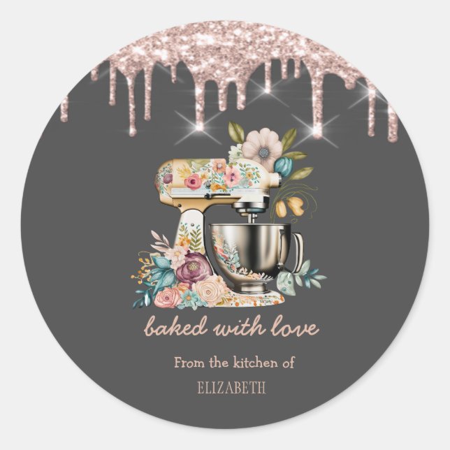 Sticker Rond Fleurs de mélangeur chic Rose Gold Drives Boulange (Devant)