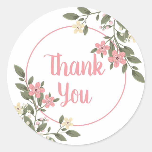 Sticker Rond Fleurs de Merci rose floral Mariage Botanique (Devant)