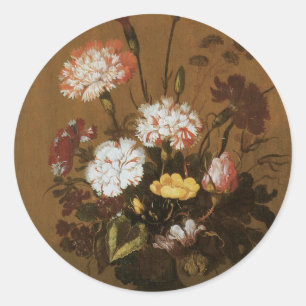 Sticker Rond Fleurs de nature morte Fleurs dans un vase, baroqu