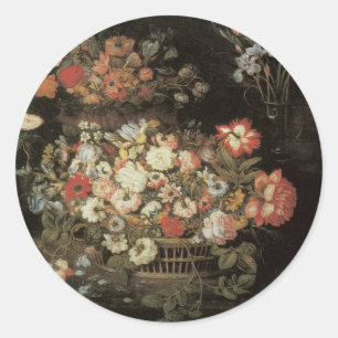 Sticker Rond Fleurs de nature morte, floral baroque vintage