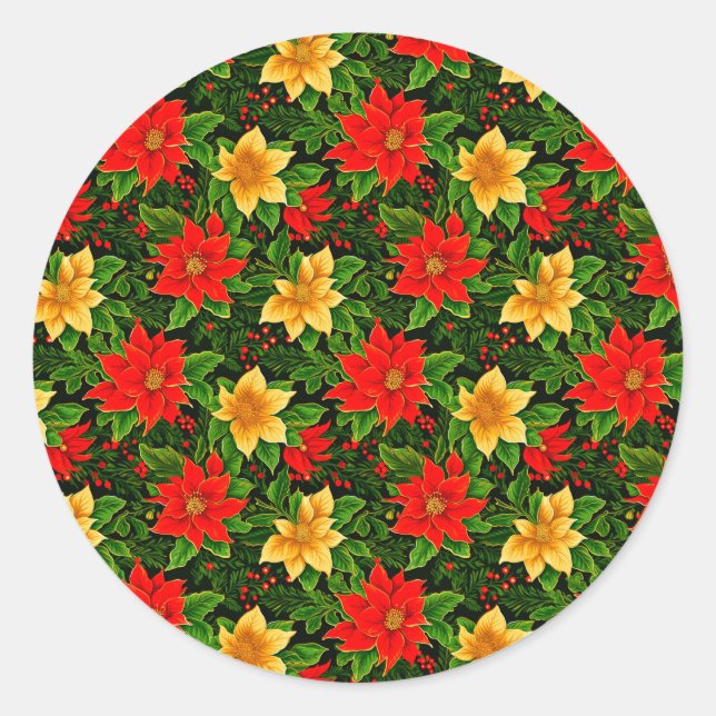 Sticker Rond Fleurs de Noël Motif sans couture-69956 (Devant)