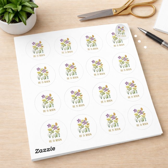 Sticker Rond Fleurs de Pâques de la Résurrection Moderne (Créateur téléchargé)