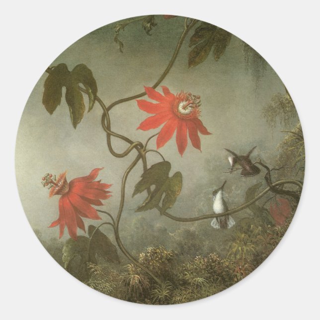 Sticker Rond Fleurs de passion et colibris par Martin J Heade (Devant)