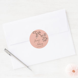 Sticker Rond Fleurs de Peach rose Sakura Mariage asiatique mode