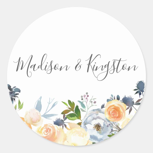 Sticker Rond Fleurs de Pêche Élégant Mariage Faveur (Devant)