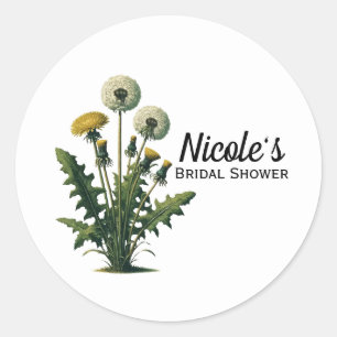 Sticker Rond Fleurs de pissenlit vintage jaunes Baby Shower 