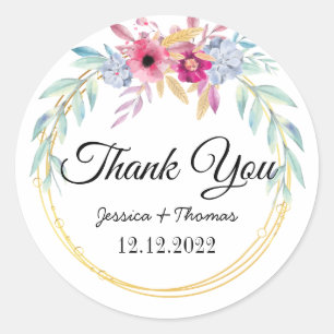 Sticker Rond Fleurs de pivoine Merci géométrique Mariage Faveur