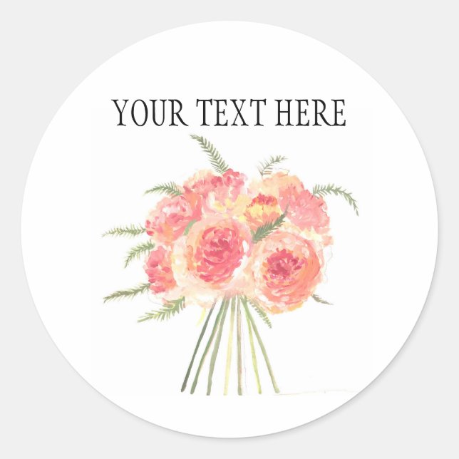 Sticker Rond Fleurs de pivoine pastel Aquarelle mariage rustiqu (Devant)