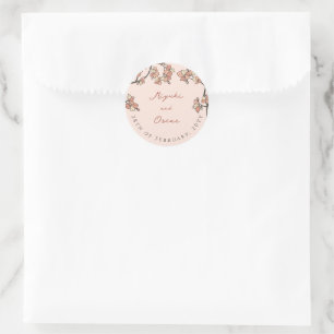 Sticker Rond Fleurs de Plum/Pêche rose Élégant Mariage Floral