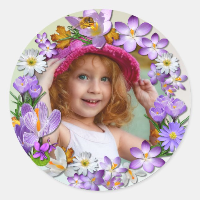 Sticker Rond Fleurs de printemps ajouter votre photo (Devant)