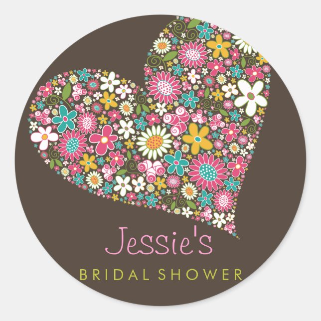 Sticker Rond Fleurs de printemps Amour du coeur Mariage de Fête (Devant)
