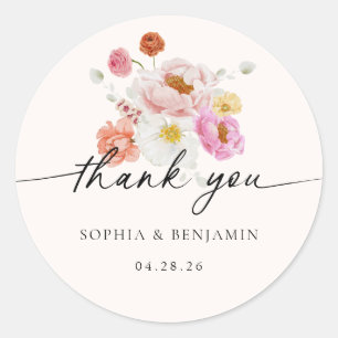 Sticker Rond Fleurs de printemps colorées élégantes Faveurs de 