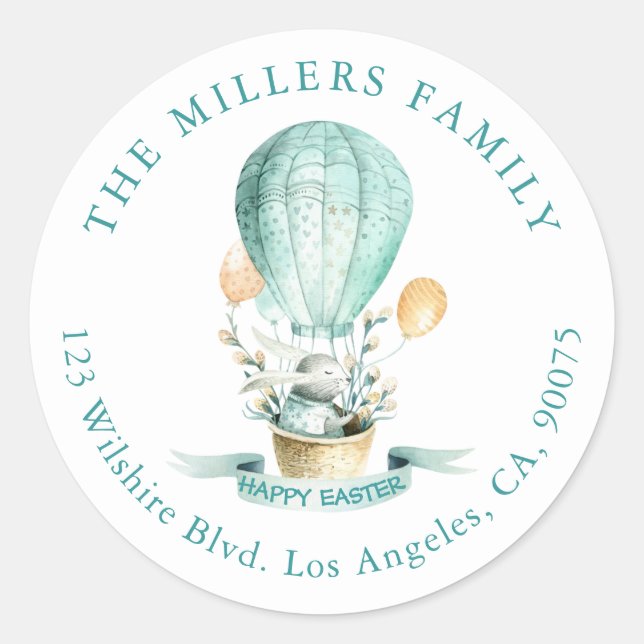 Sticker Rond Fleurs de printemps du lapin de Pâques (Devant)