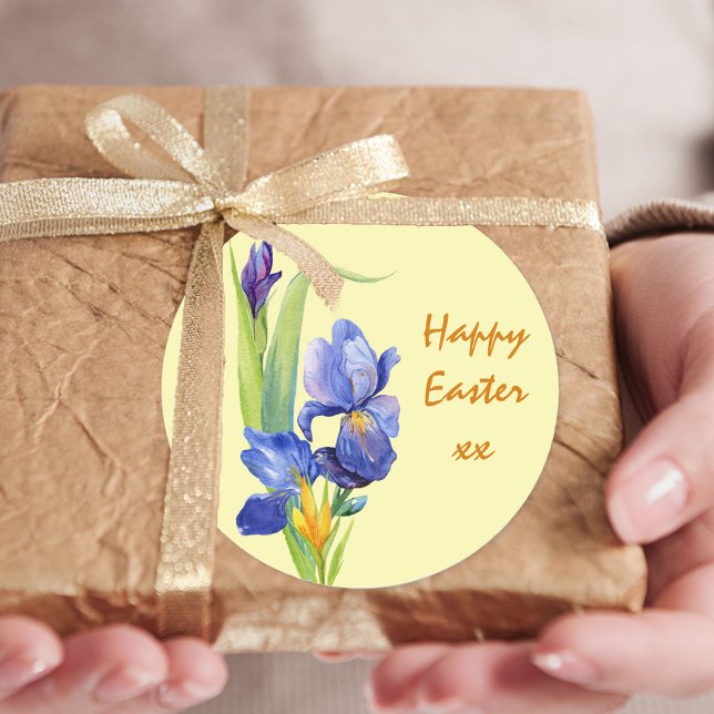 Sticker Rond Fleurs de printemps - Pastel Jaune Joyeux Pâques (Créateur téléchargé)
