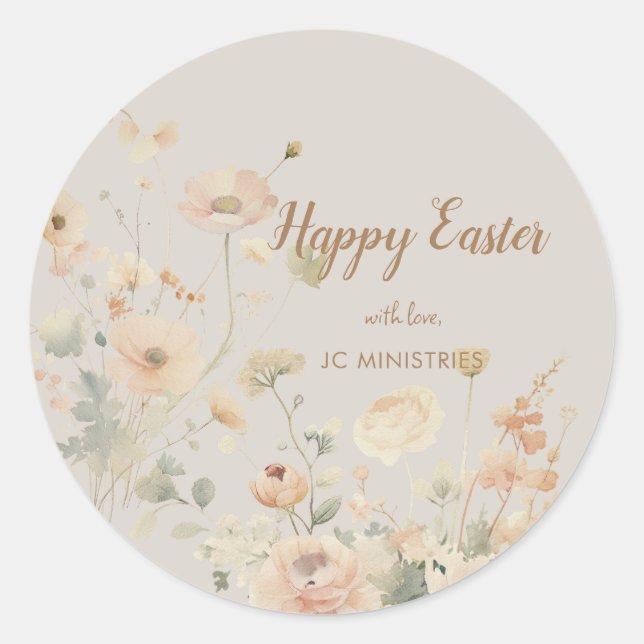 Sticker Rond Fleurs de Printemps Pastel Joyeuses Pâques (Devant)
