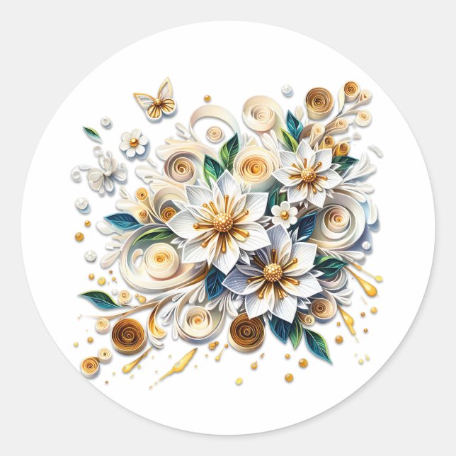 Sticker Rond Fleurs de recouvrement de papier élégantes (Devant)