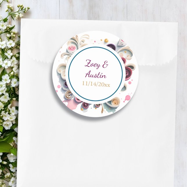 Sticker Rond Fleurs de recouvrement de papier élégantes personn (Créateur téléchargé)