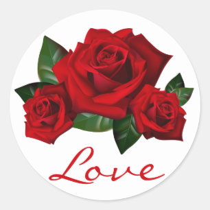 Sticker Rond Fleurs de rose rouge Floral Love Wedding Party