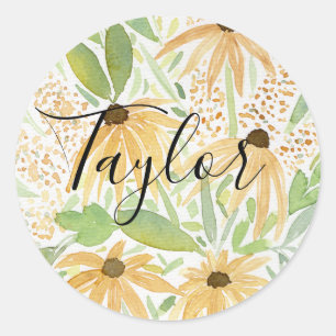 Sticker Rond Fleurs de soleil aquarelle, Art botanique