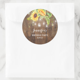 Sticker Rond Fleurs de soleil, bois rustique et lumières