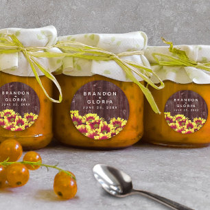 Sticker Rond Fleurs de soleil d'automne rustiques sur Mariage d