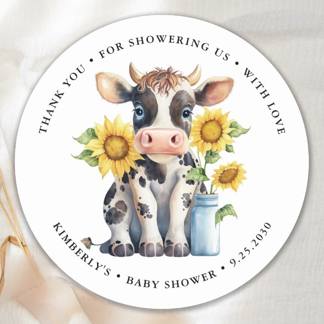 Sticker Rond Fleurs de soleil de vache mignonne Moderne Baby sh (Créateur téléchargé)