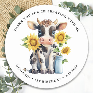 Sticker Rond Fleurs de soleil de vache mignonne Moderne Ferme s