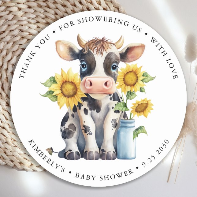 Sticker Rond Fleurs de soleil de vache mignonne Simple Baby sho (Créateur téléchargé)