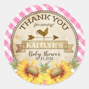 Sticker Rond Fleurs de soleil et Baby shower En vichy