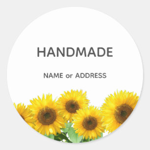 Sticker Rond Fleurs de soleil et texte artisanal en blanc