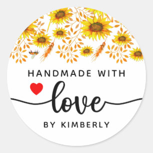 Sticker Rond Fleurs de soleil faites à la main avec amour