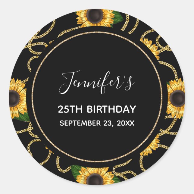 Sticker Rond Fleurs de soleil Jaunes Classé Motif élégant Anniv (Devant)