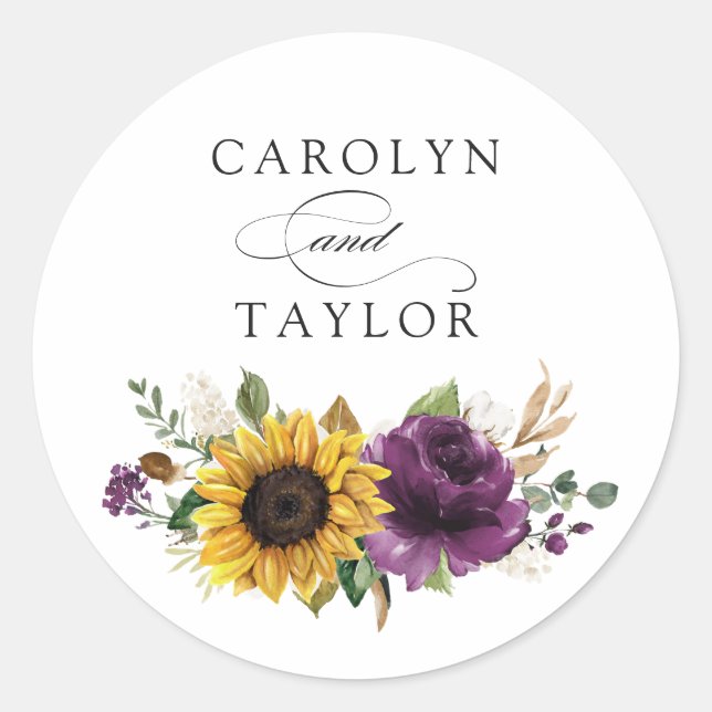 Sticker Rond Fleurs de soleil Purple Floral Verdure Enveloppe r (Devant)