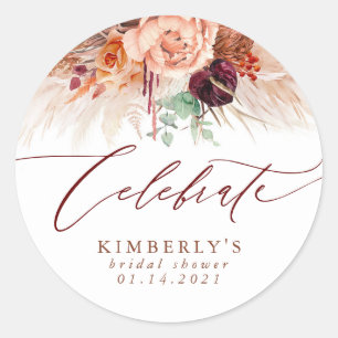 Sticker Rond Fleurs de terre cuite et herbe de Pampas CELEBRATE