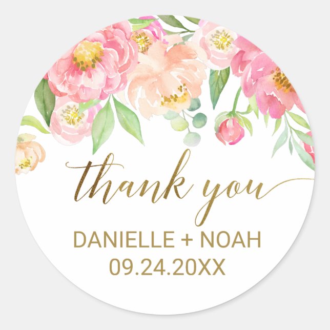 Sticker Rond Fleurs de tourbe rose et de tourbe rose Merci priv (Devant)