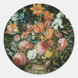 Sticker Rond Fleurs de vie vintages baroques dans un vase