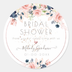 Sticker Rond Fleurs de watercolor Blush Navy de PixDezines