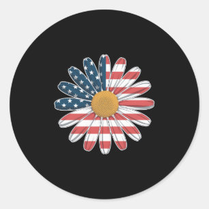 Sticker Rond Fleurs Décontractées Drapeau Américain Étoiles Et