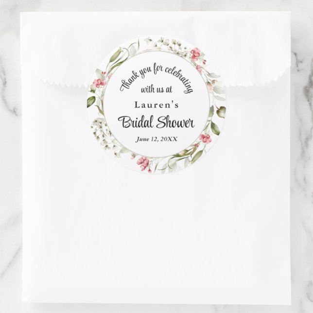 Sticker Rond Fleurs délicates Aquarelle Florale Faveur nuptiale (Sac)