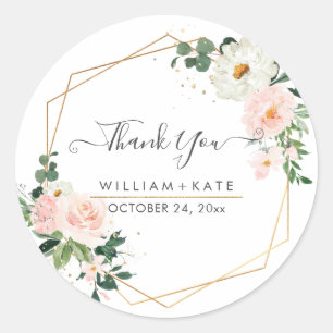 Sticker Rond Fleurs délicates de rose thé aquarelle remerciemen