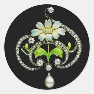 STICKER ROND FLEURS D'ENAMÉLIORATION BLANCHE, PEARLS ET DIAMOND