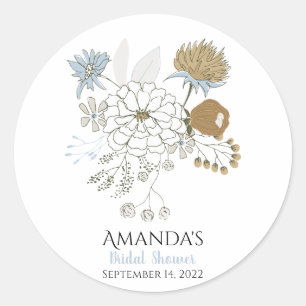 Sticker Rond Fleurs d'été bleu gris clair et beige