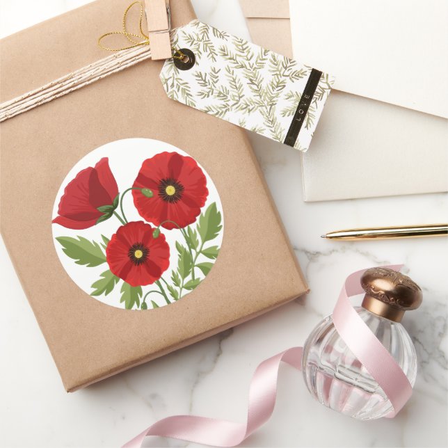 Sticker Rond Fleurs d'été joyeuses floraison de pavot (Cadeaux)